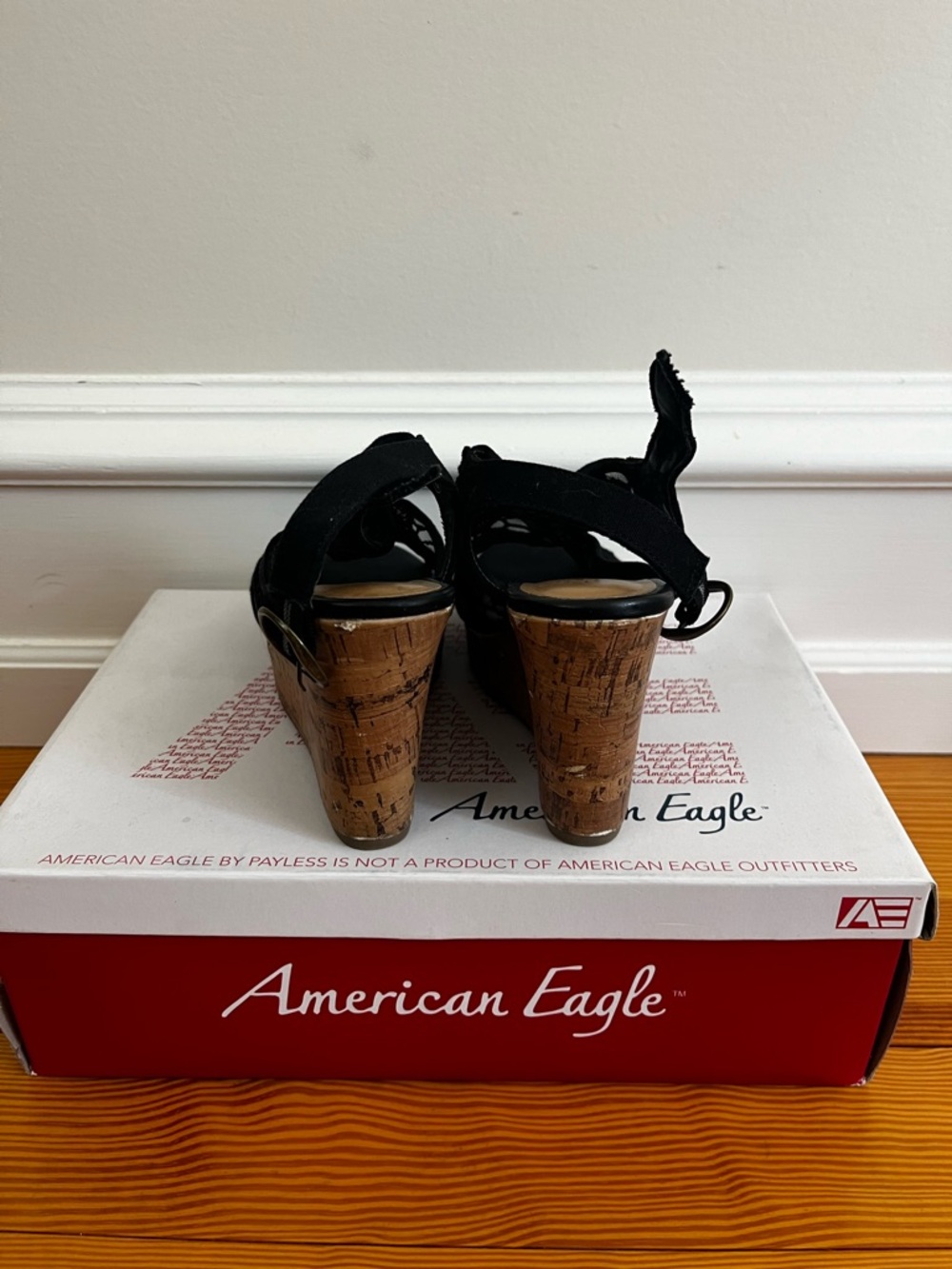 American Eagle Outfitters Black Lace Cork Wedge Sandals - Picture 4 of 7